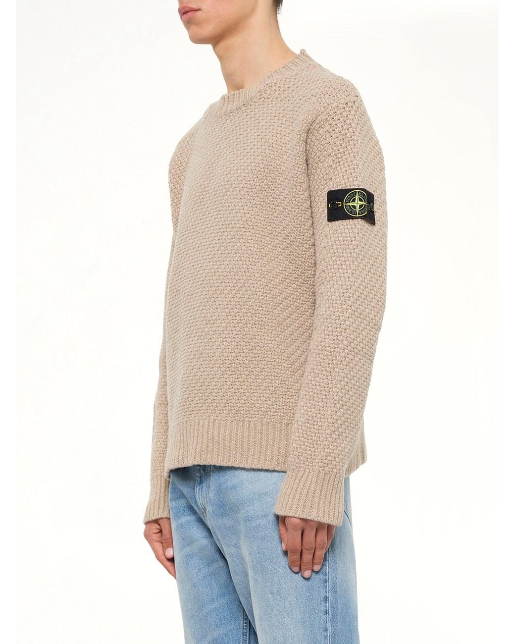 Stone Island Natural 5100055 Virgin Wool Crewneck Sweater for men