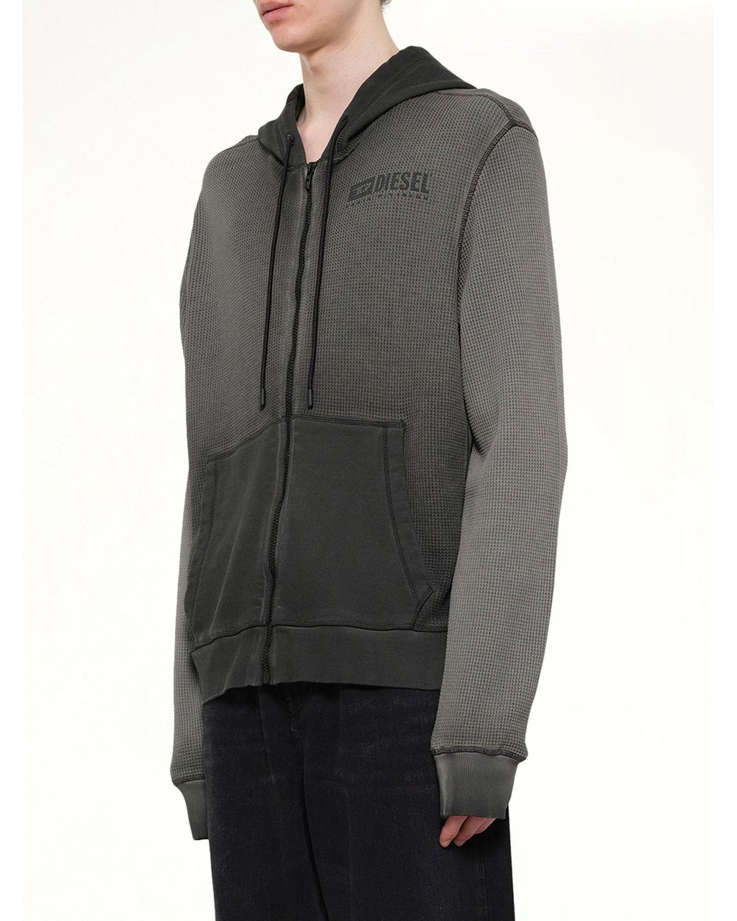 DIESEL Gray Wafy-Hood-Zip Hoodie for men