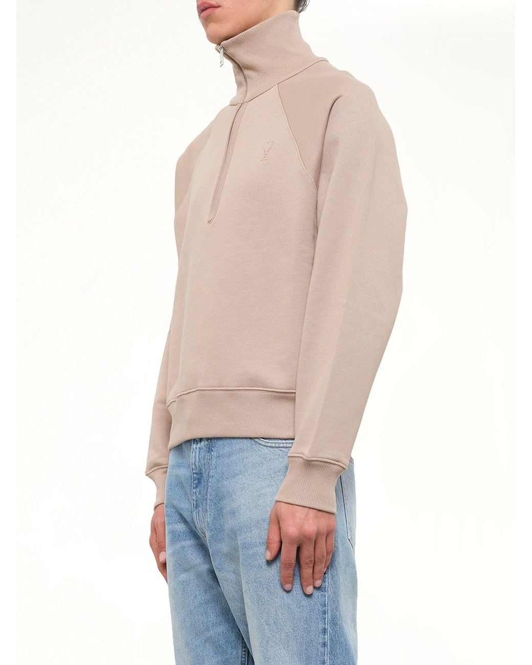 AMI Blue Embossed Ami De Coeur Zipped Sweatshirt for men