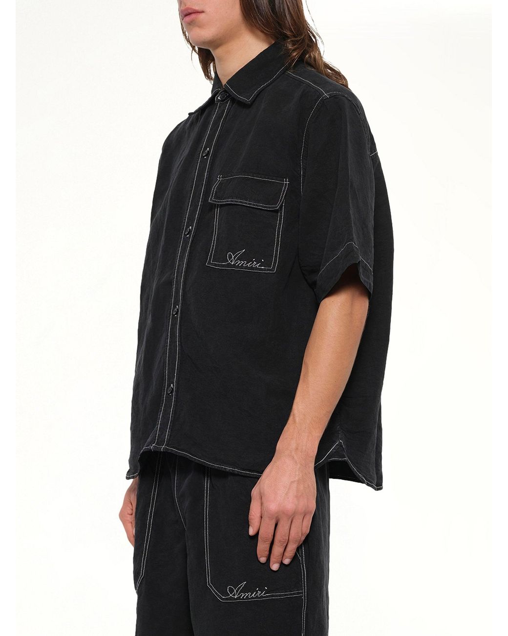 Amiri Black Script Linen Pocket Shirt for men