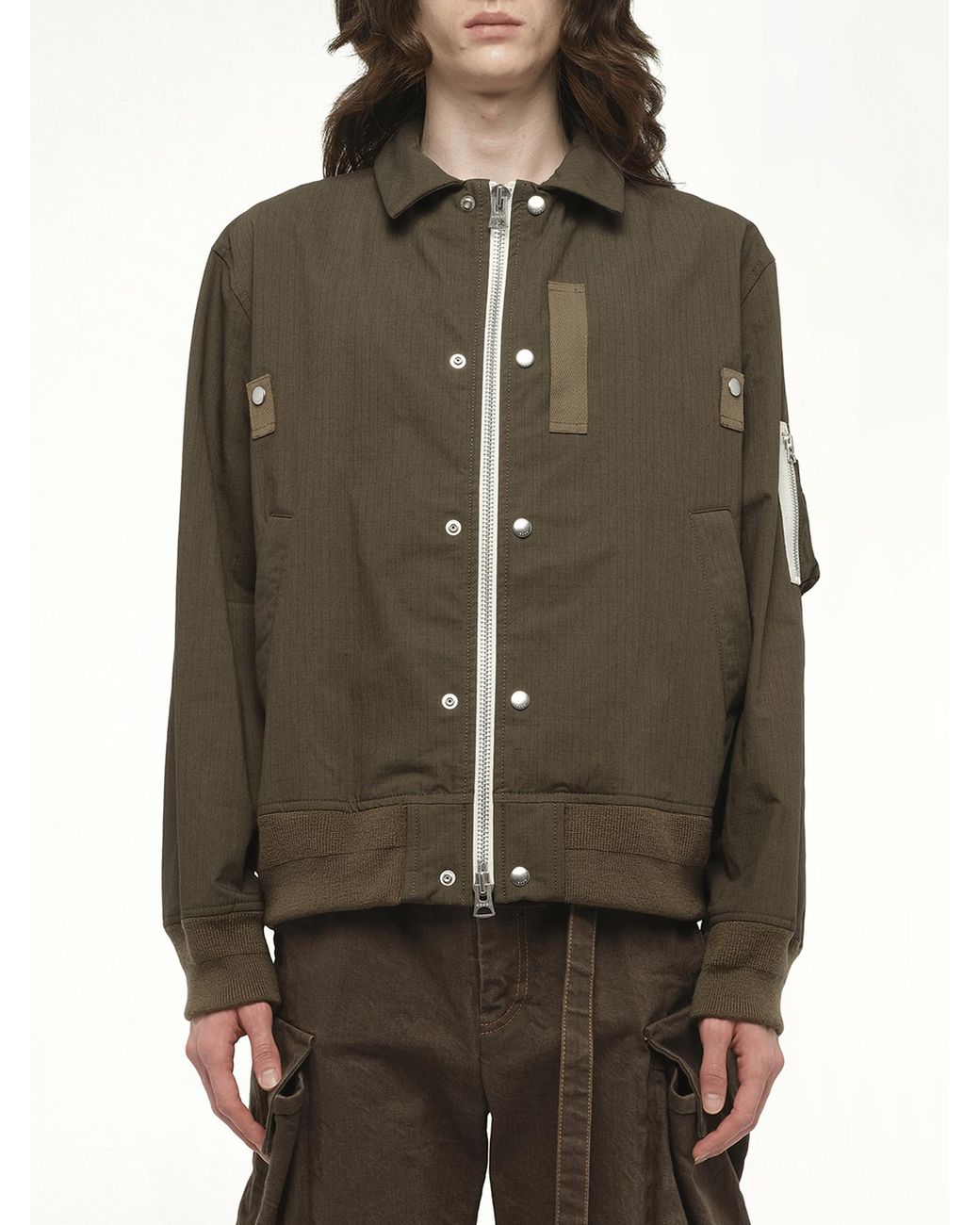 Sacai Rip Stop Blouson Bomber Jacket, 100% Polyester in Green for