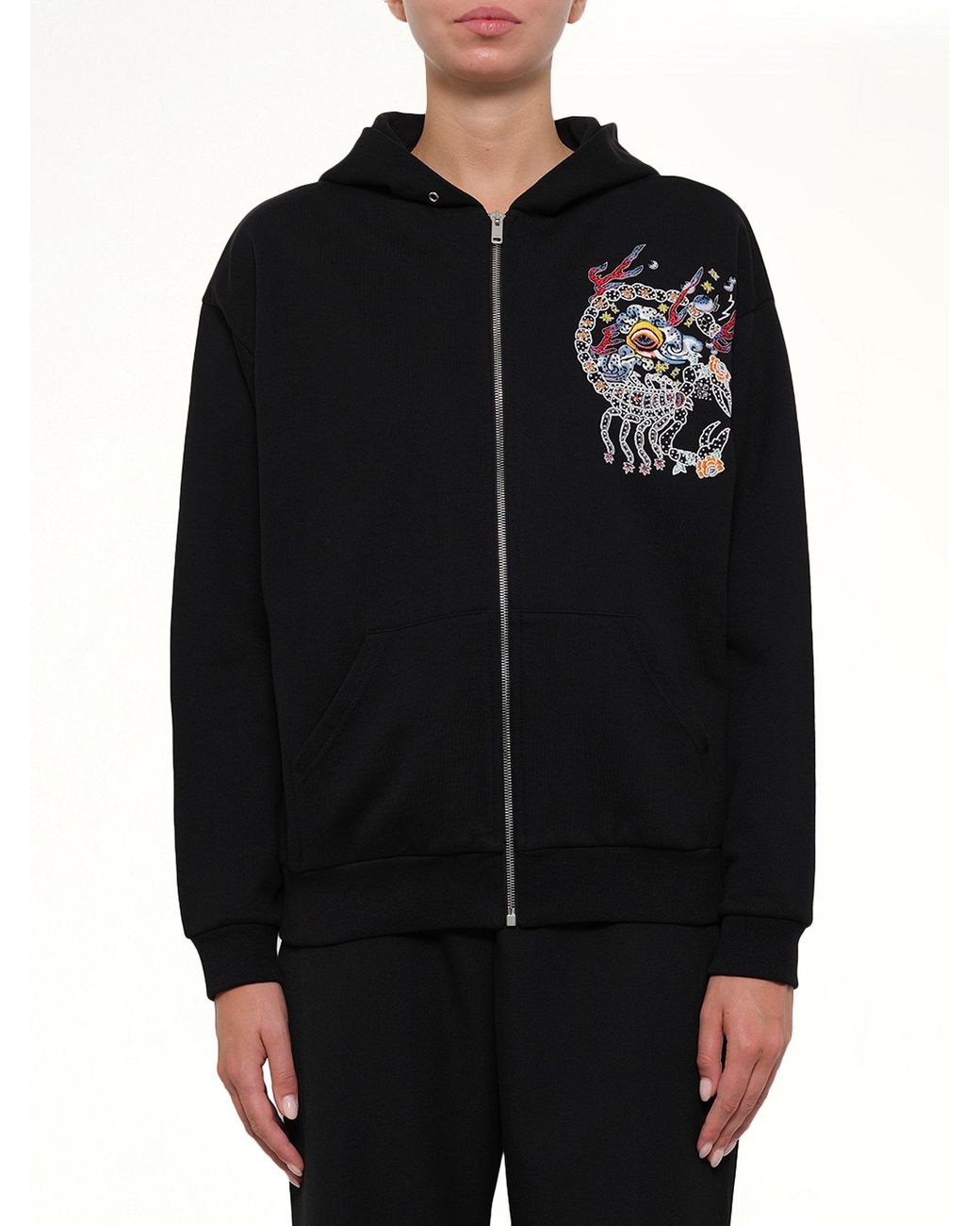 Givenchy Black Embroidered Zip Hoodie