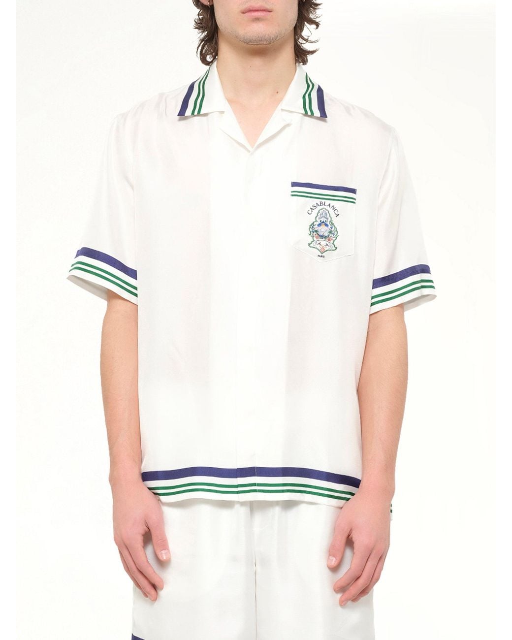 Casablanca White Hotel Emblem Cuban Collar Ss Shirt for men