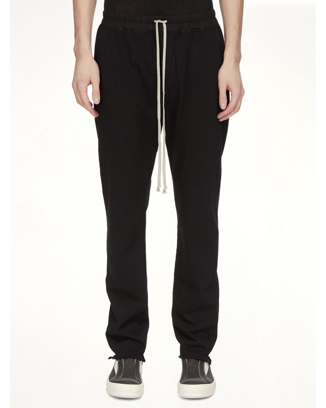 Rick Owens Black Relaxed Fit Trousers With Contrasting Drawstring And Gathered Hem for men
