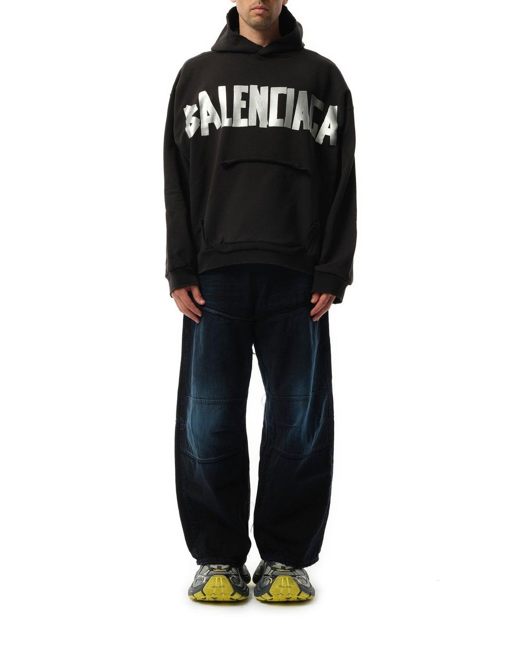 Balenciaga Tape Type Ripped Pocket Hoodie, 100% Cotton, Size