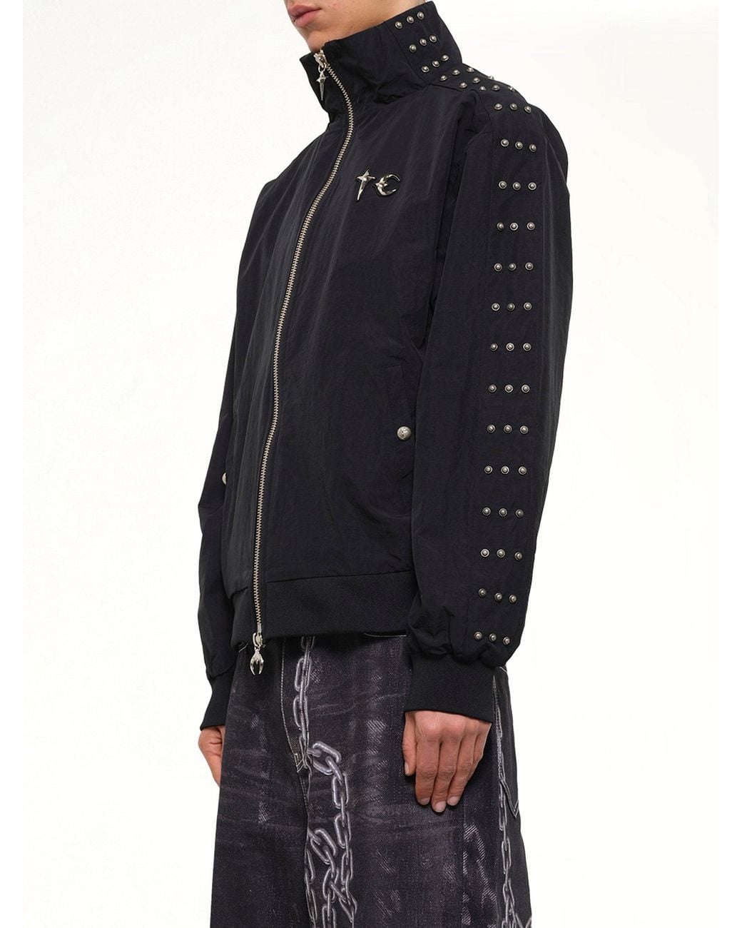 THUG CLUB Blue Triple Line Stud Track Jacket for men