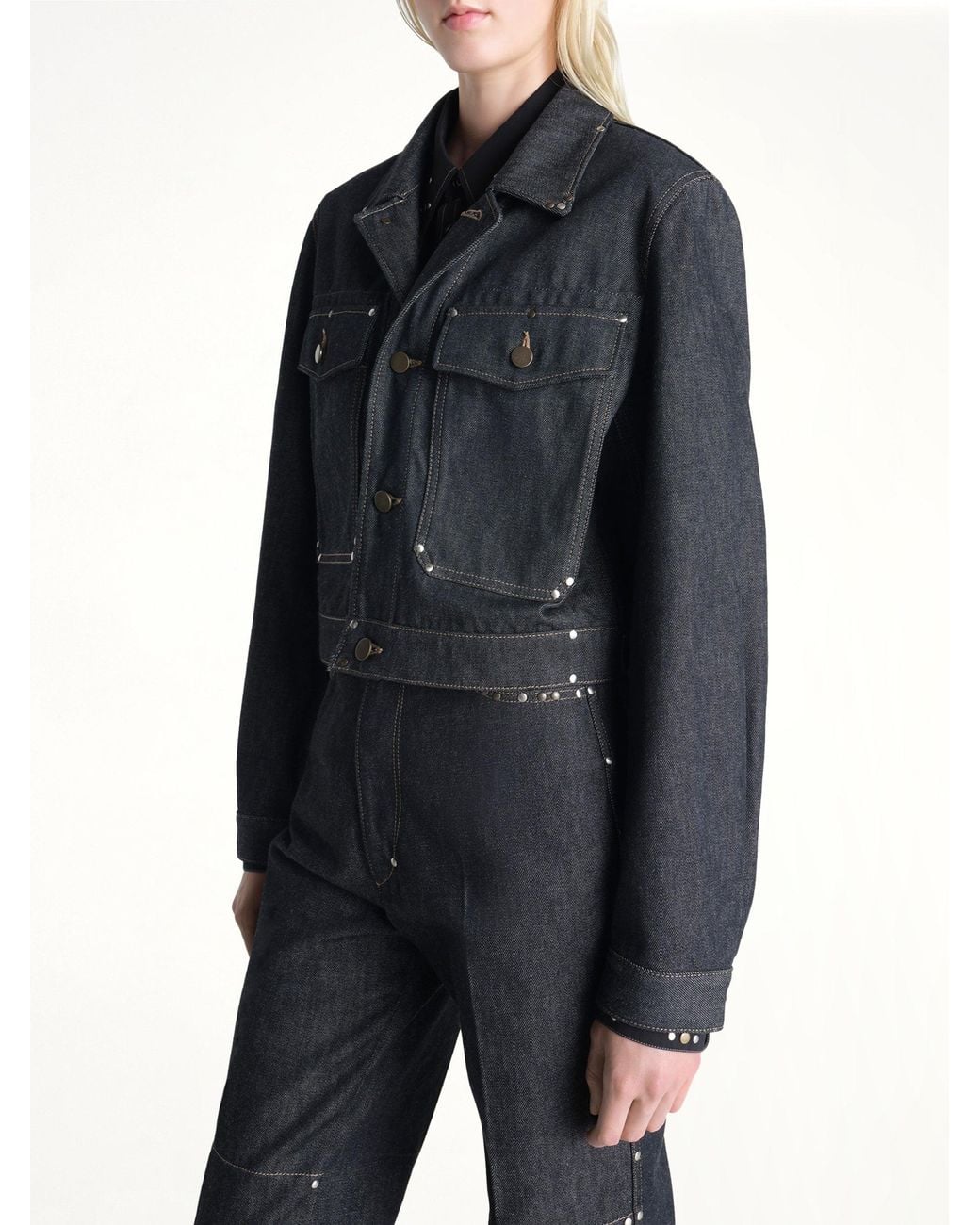 Lemaire Blue Cropped Blouson With Studs