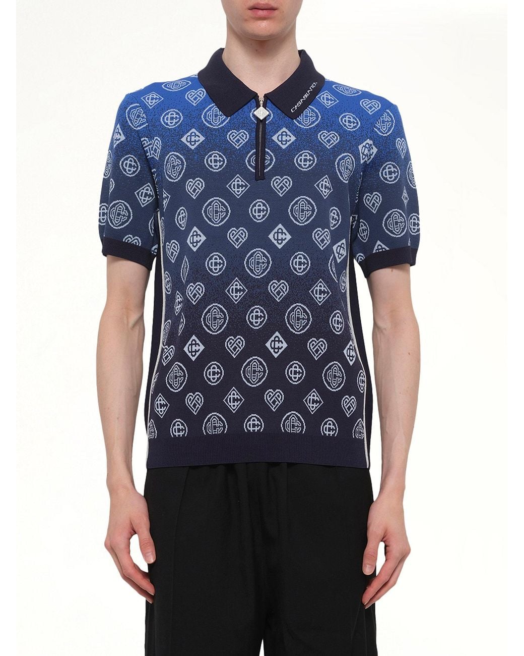 Casablanca Blue Gradient Monogram Polo Shirt for men