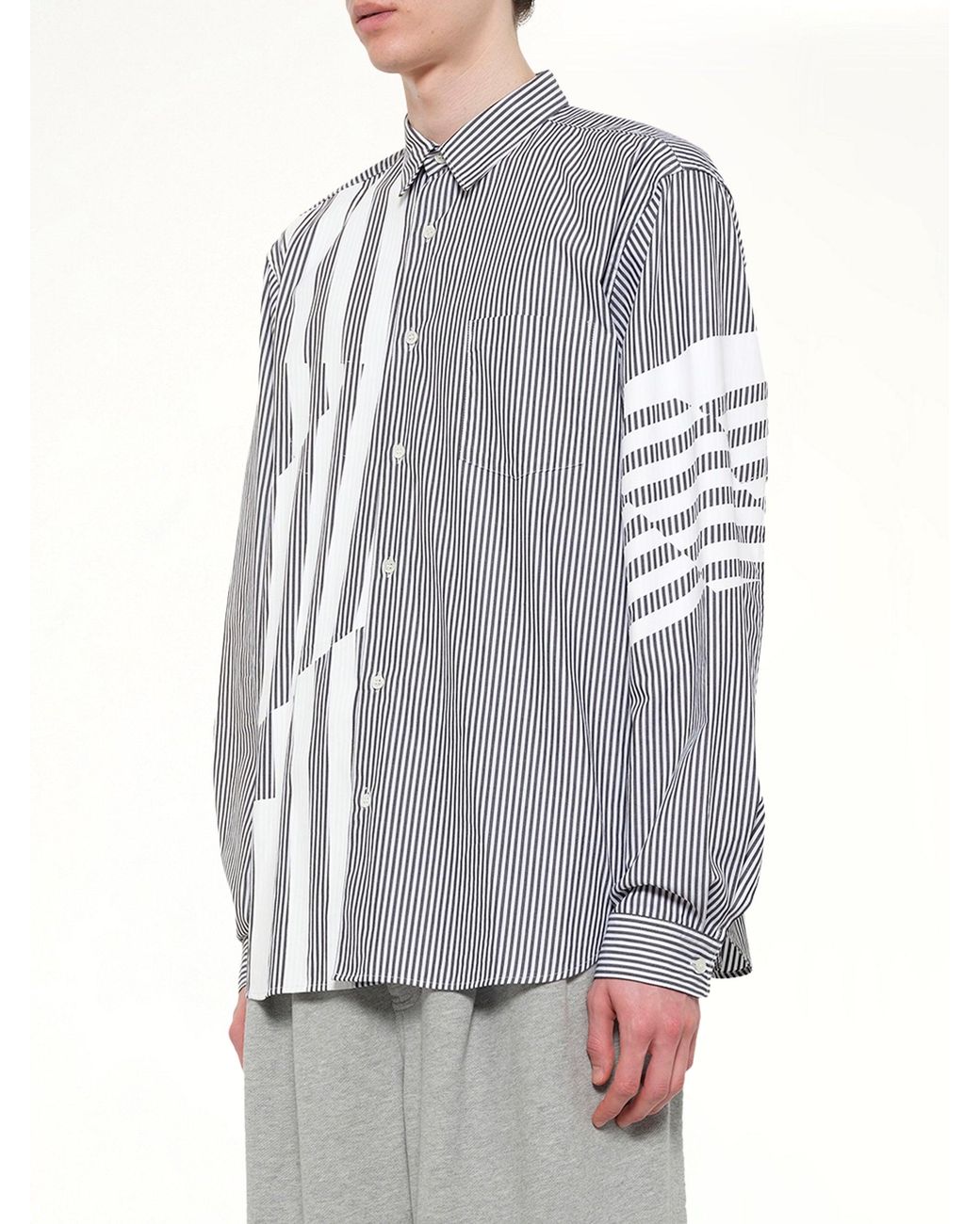 DSM KEI NINOMIYA Gray Printed Striped Woven Shirt for men