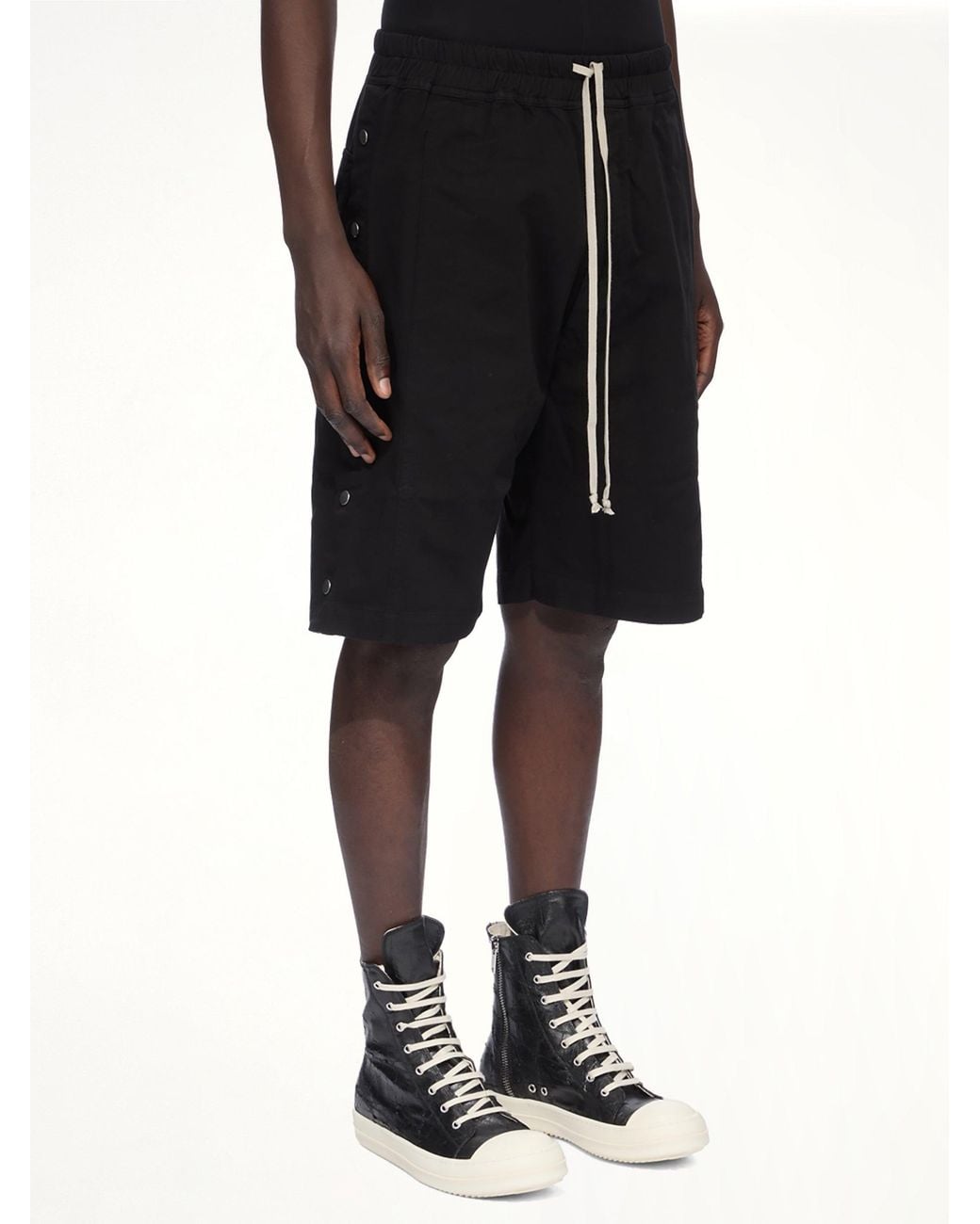 Rick Owens Black Cotton Twill Pusher Shorts for men