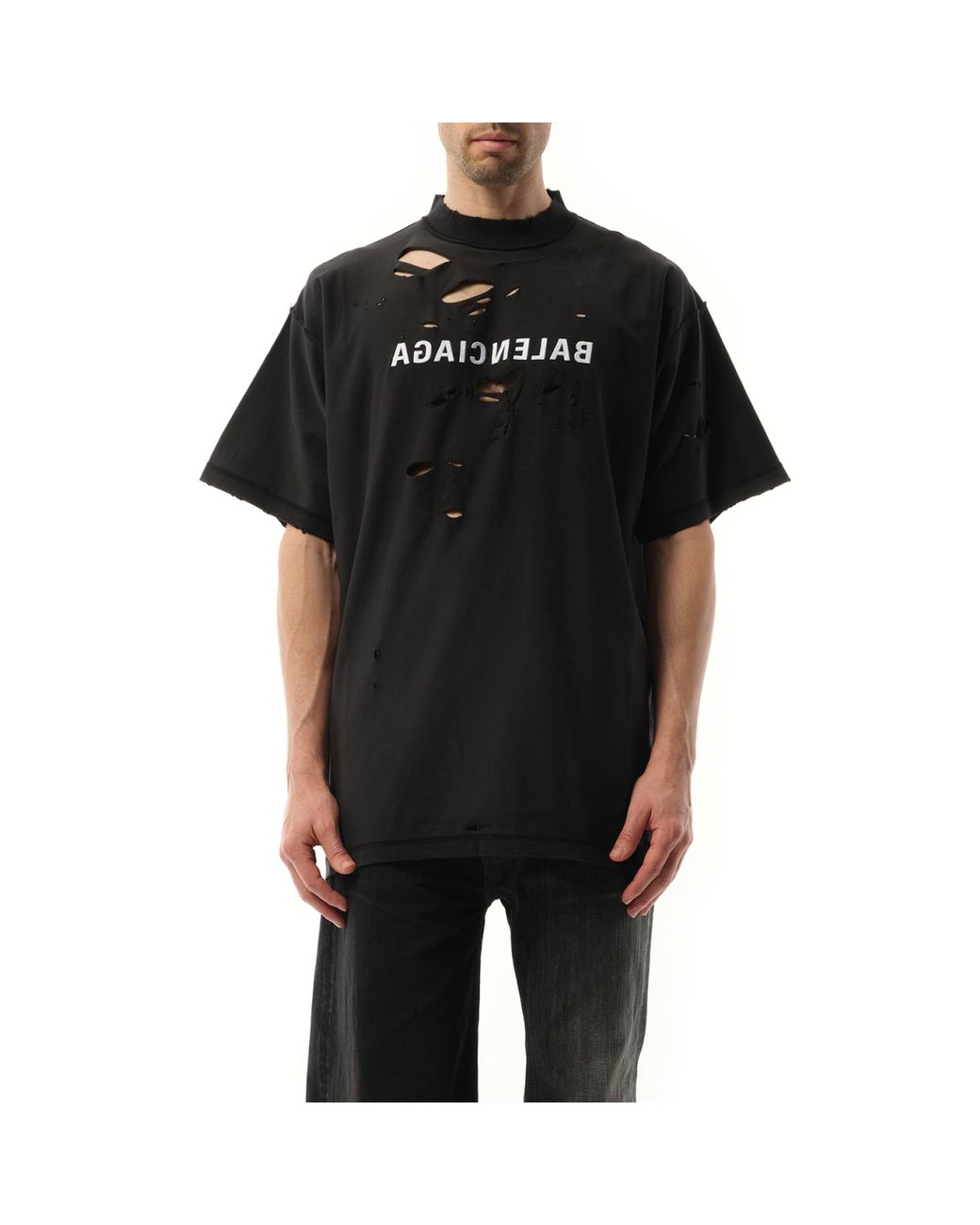 BALENCIAGA*MIRROR BALENCIAGA INSIDE OUT 穴あきTシャツ*送込 balenciaga-Black-Inside-Out-