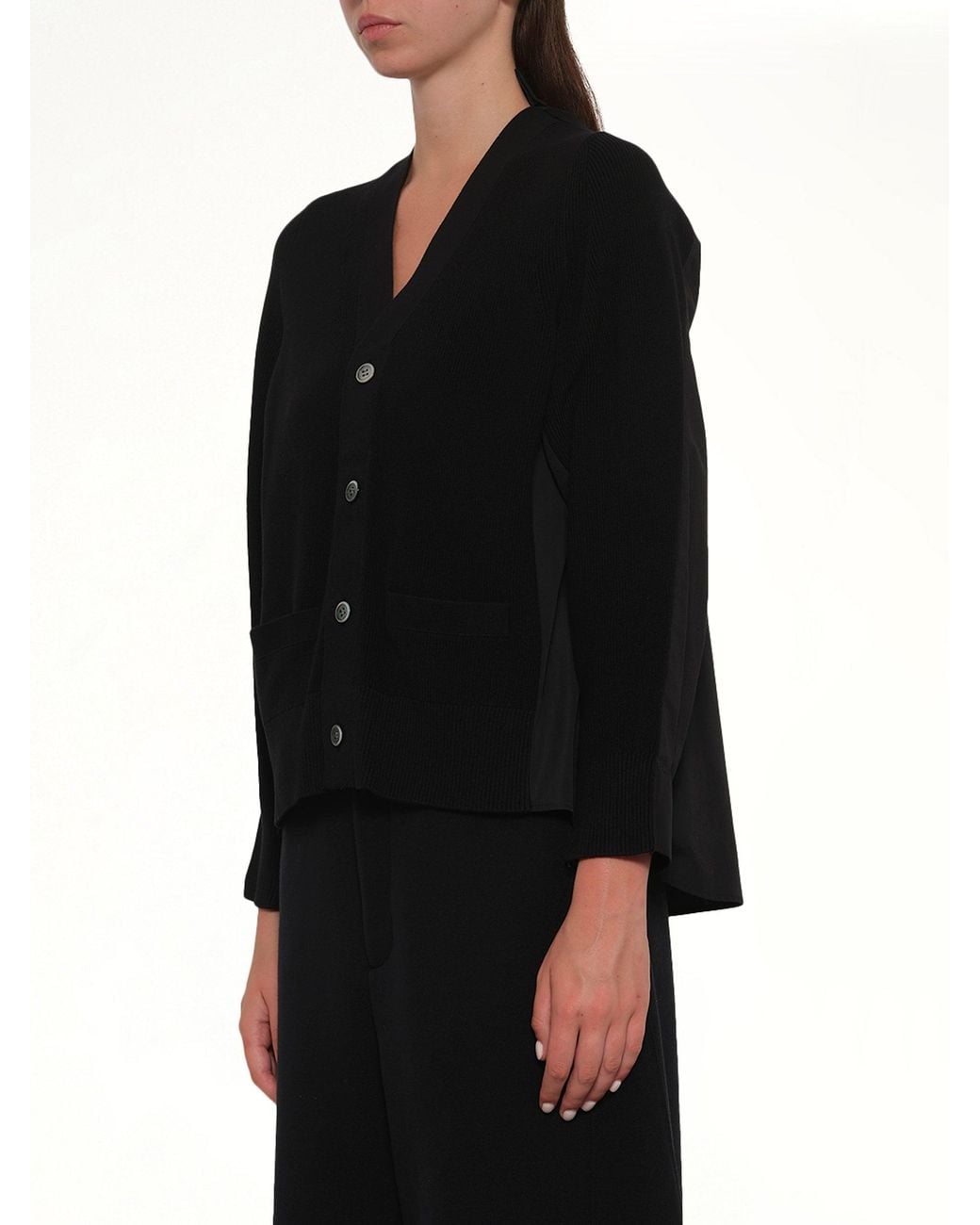 Sacai Black Cotton Knit X Poplin Cardigan