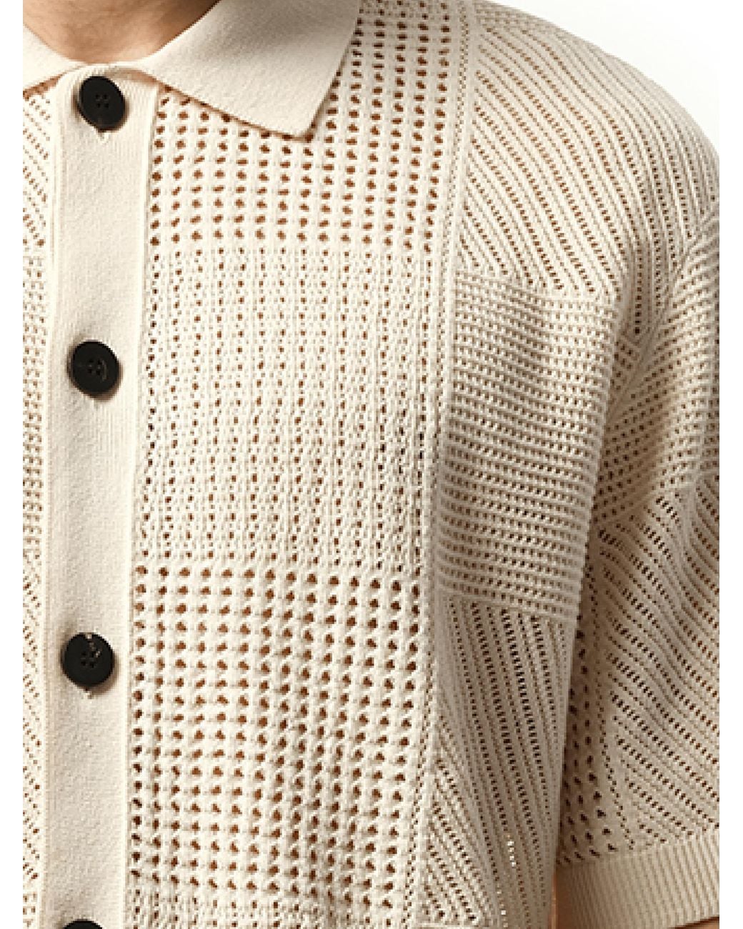 Wooyoungmi Natural Crochet Shirt, Short Sleeves, 100% Cotton for men