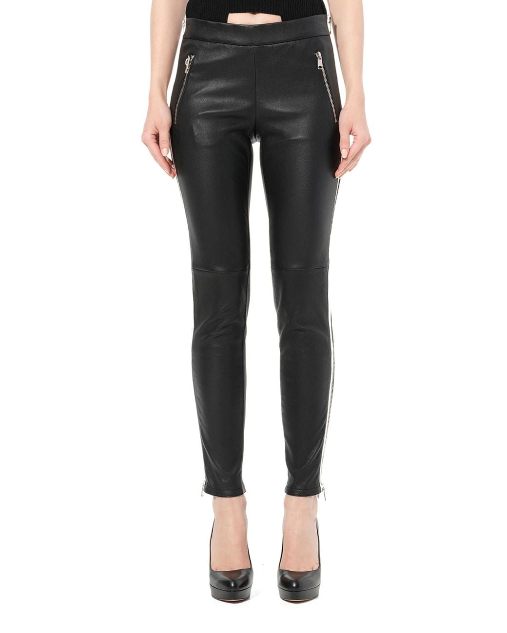 McQueen Black Leather Leggings, , 100% Leather
