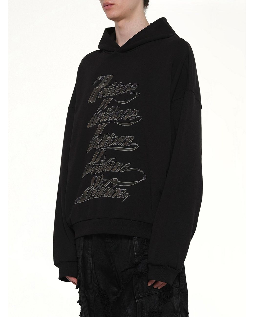 we11done Black Ribbon Multi-Logo Hoodie for men
