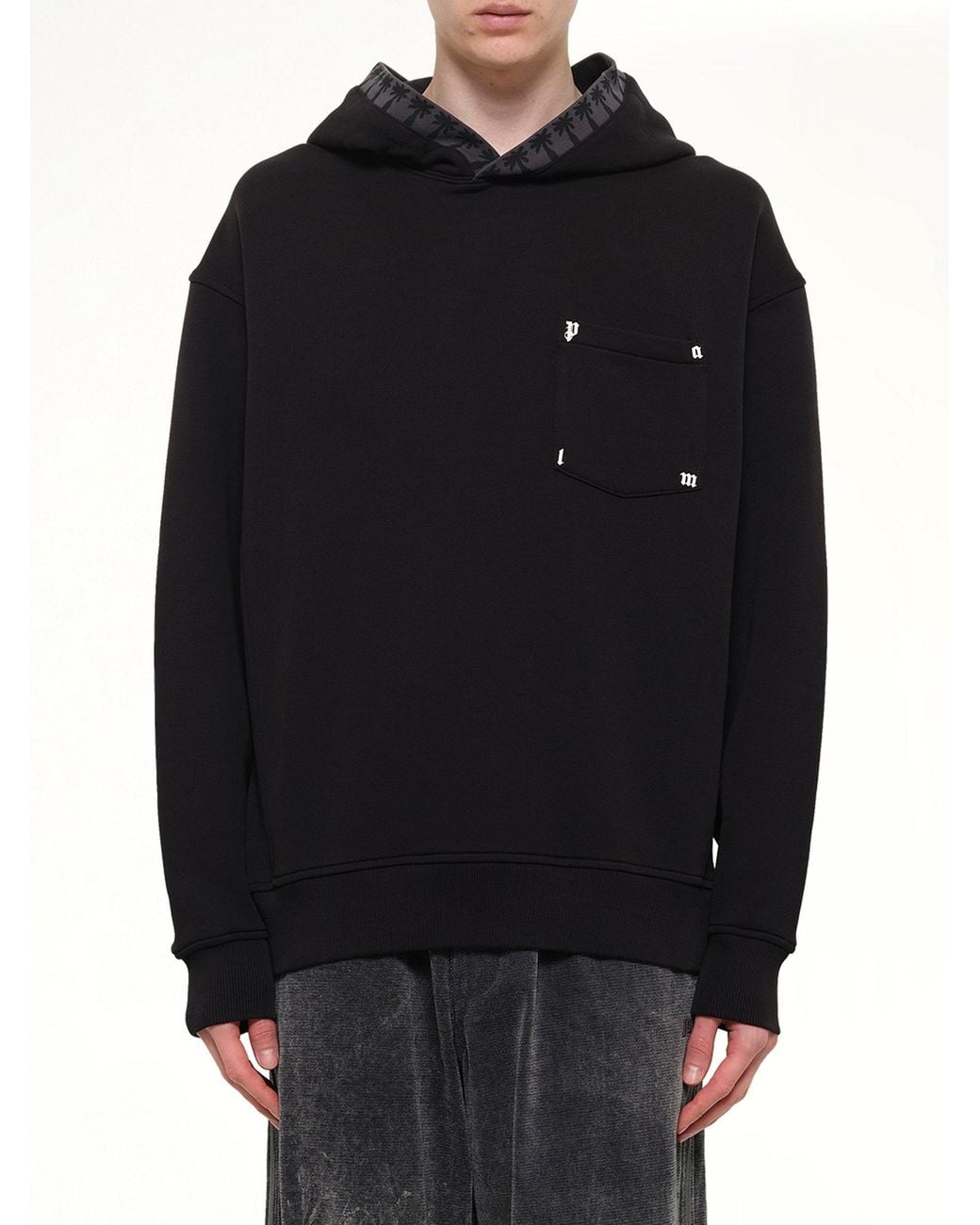 Palm Angels Black Palm Rib Loose Hoodie for men