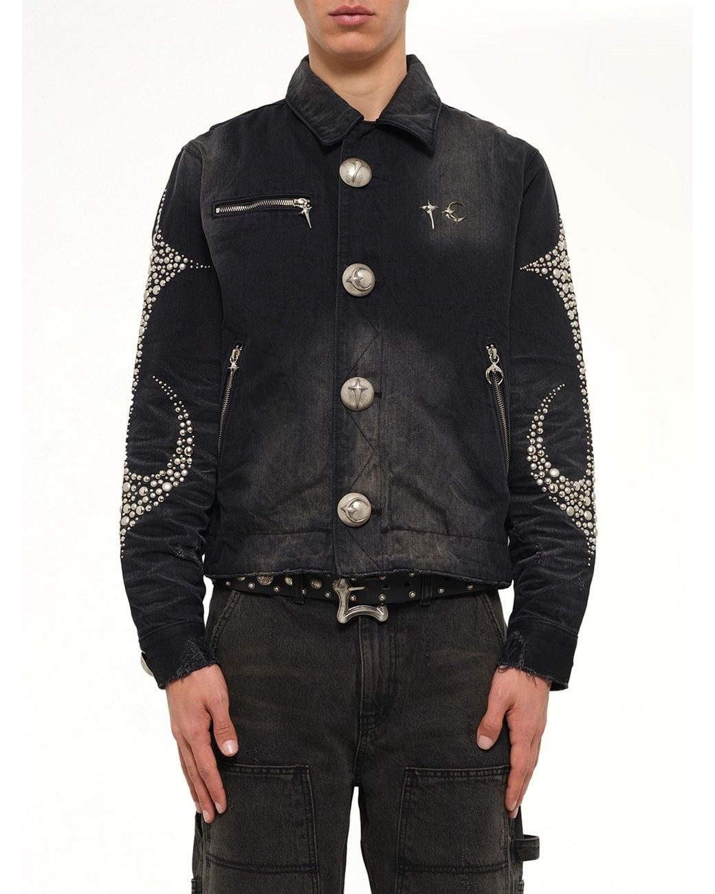 THUG CLUB Black Iron Steel Focus Denim Jacket for men