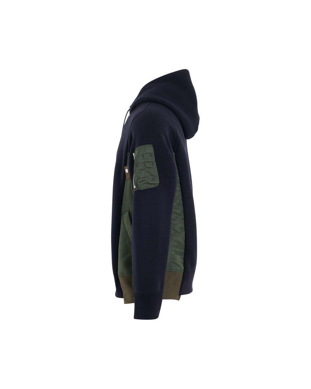 Sacai Sponge Sweat X Nylon Twill Panelled Hoodie In Navy/khaki in