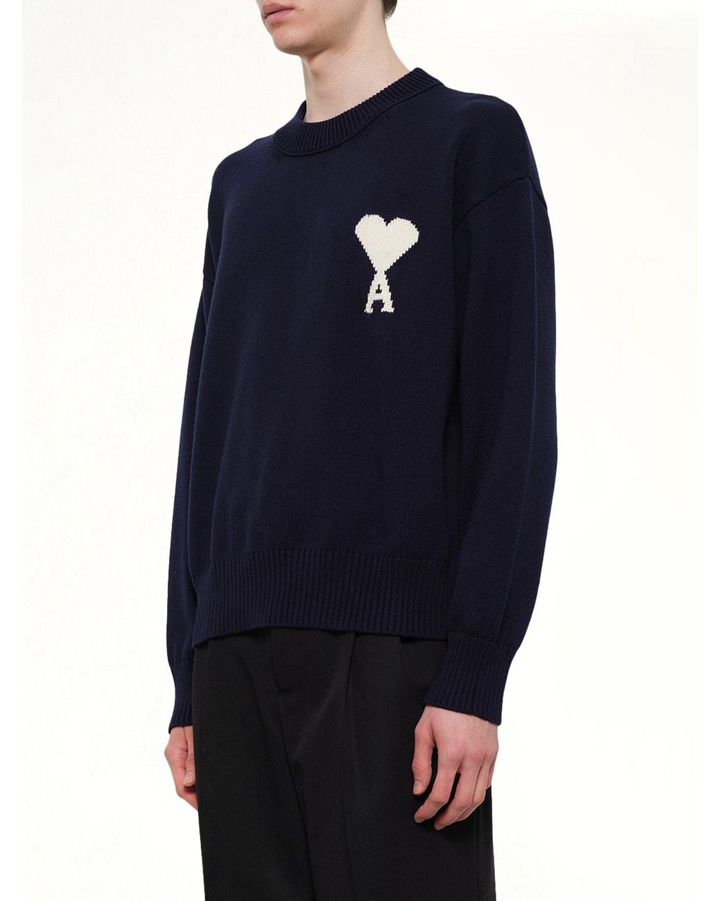AMI Blue Contrasted Ami De Coeur Sweater for men