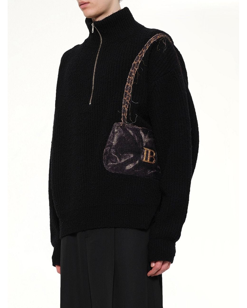 Doublet Black Trompe L'Oeil Embroidery Half Zip Knit for men