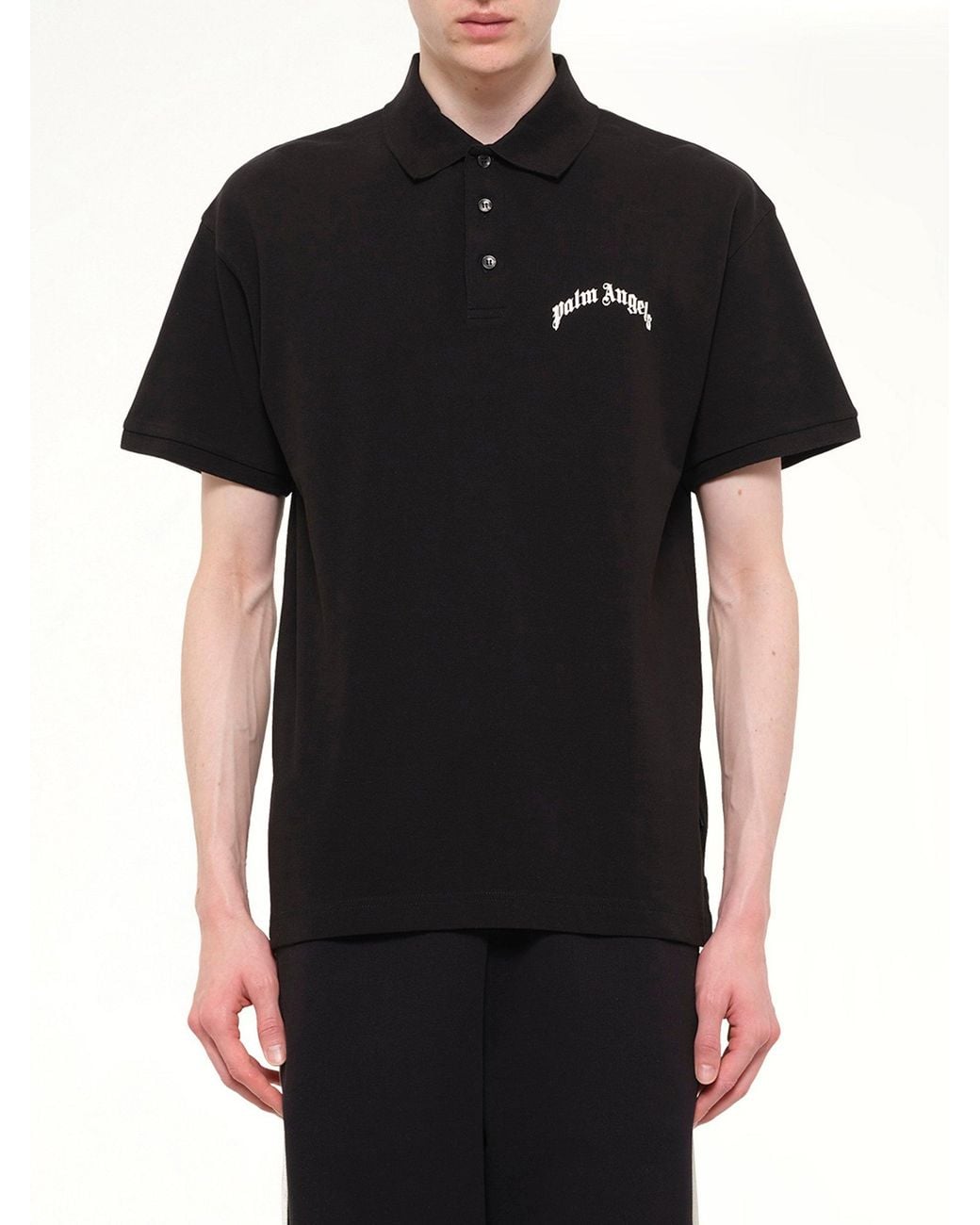 Palm Angels Black Back Curved Logo Polo for men