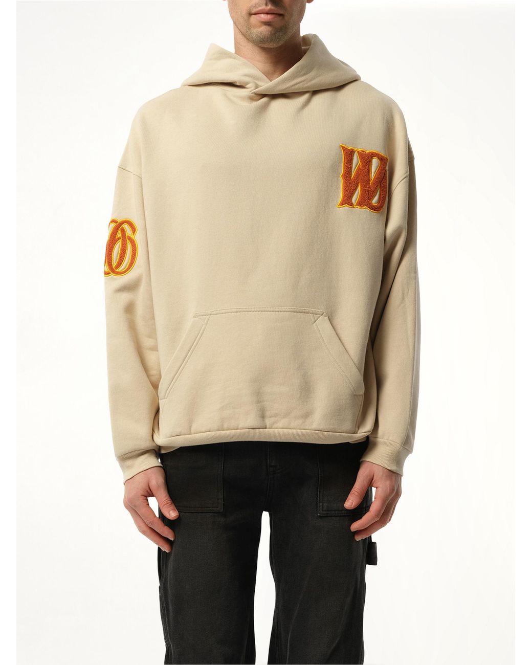 we11done Natural Boucle Letter Logo Hoodie for men