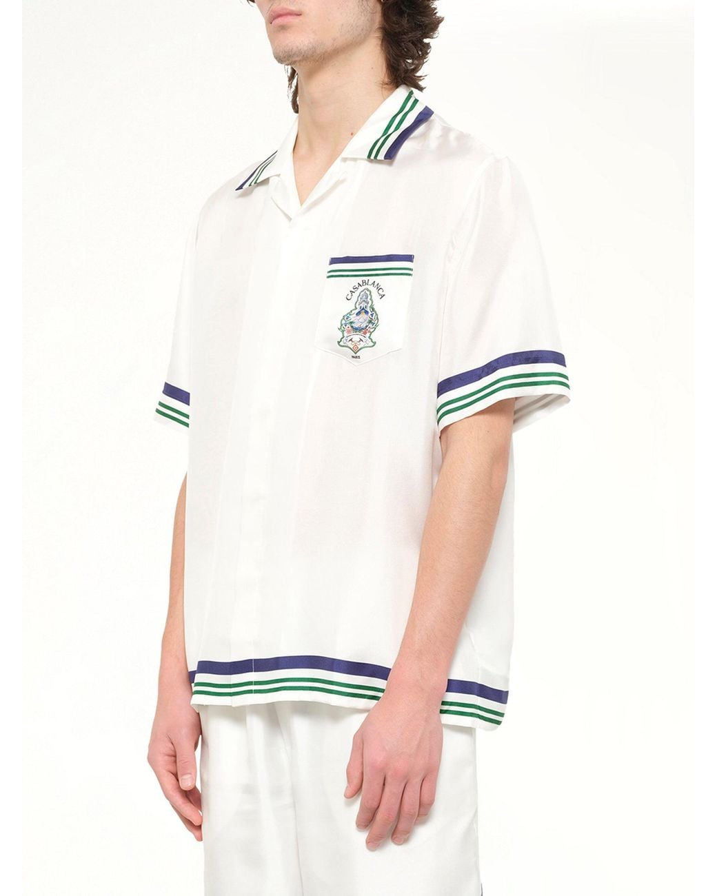 Casablanca White Hotel Emblem Cuban Collar Ss Shirt for men