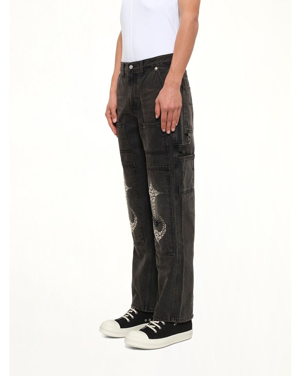 THUG CLUB Black Studded Knee Carpenter Pants for men