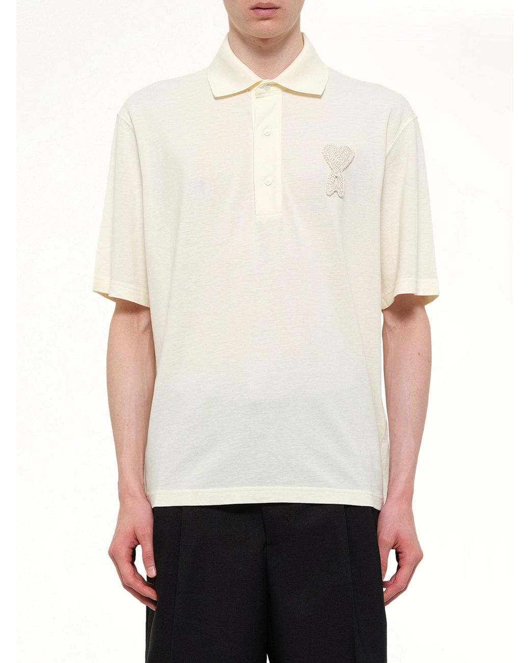AMI White Knitted Adc Boxy Polo for men