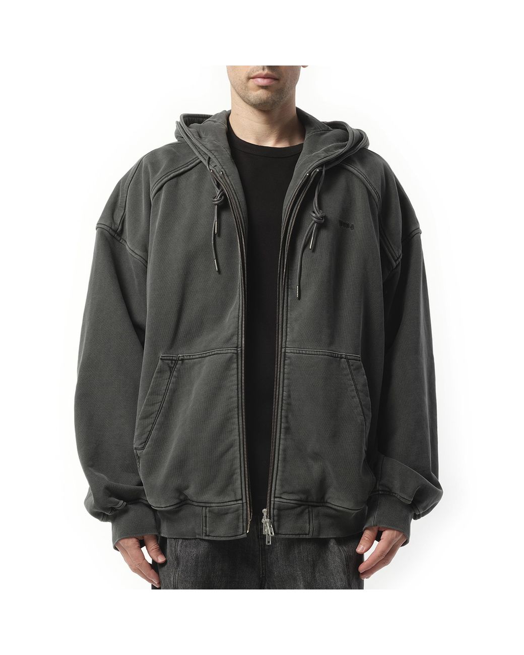 トップス juun.j zip hoodie Juun.J Black Double Layered Zip-Up Hoodie Juun.J