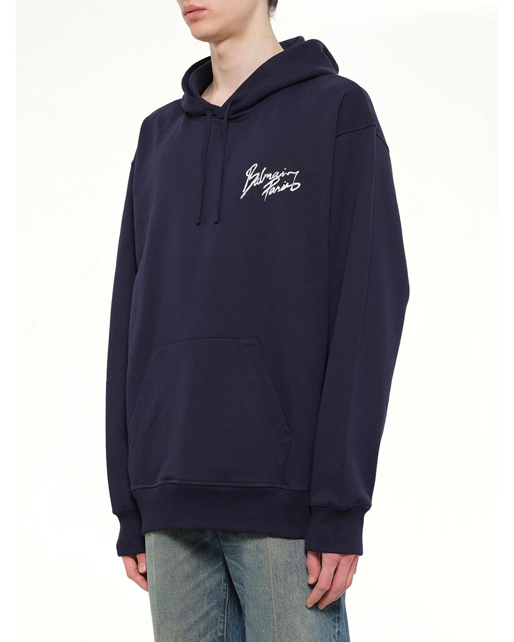 Balmain Blue Small Paris Brush Hoodie Reg for men