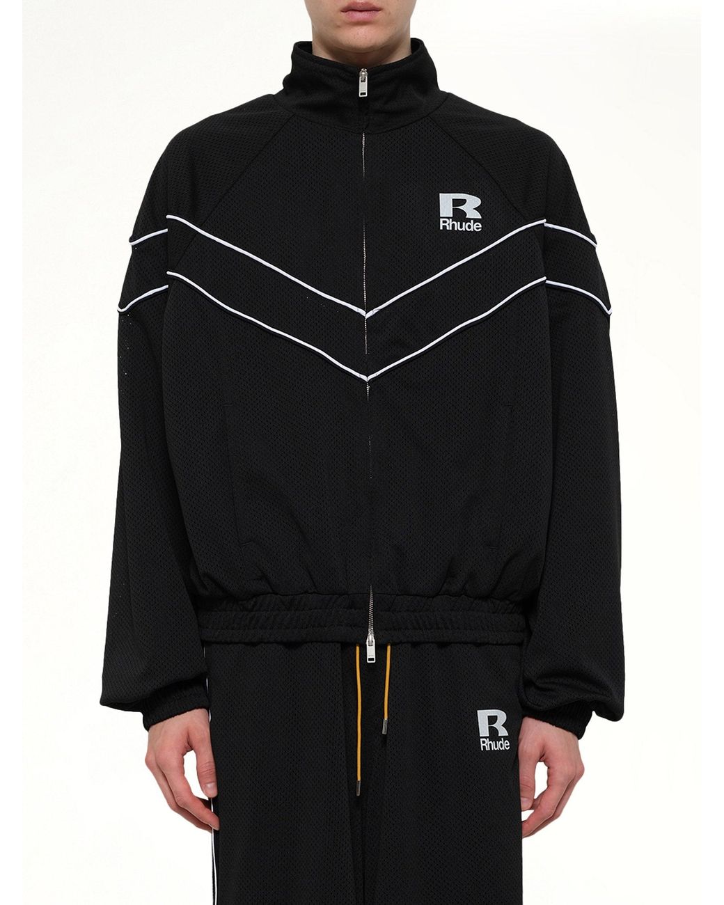 Rhude Black Mesh Piping Raglan Track Jacket for men