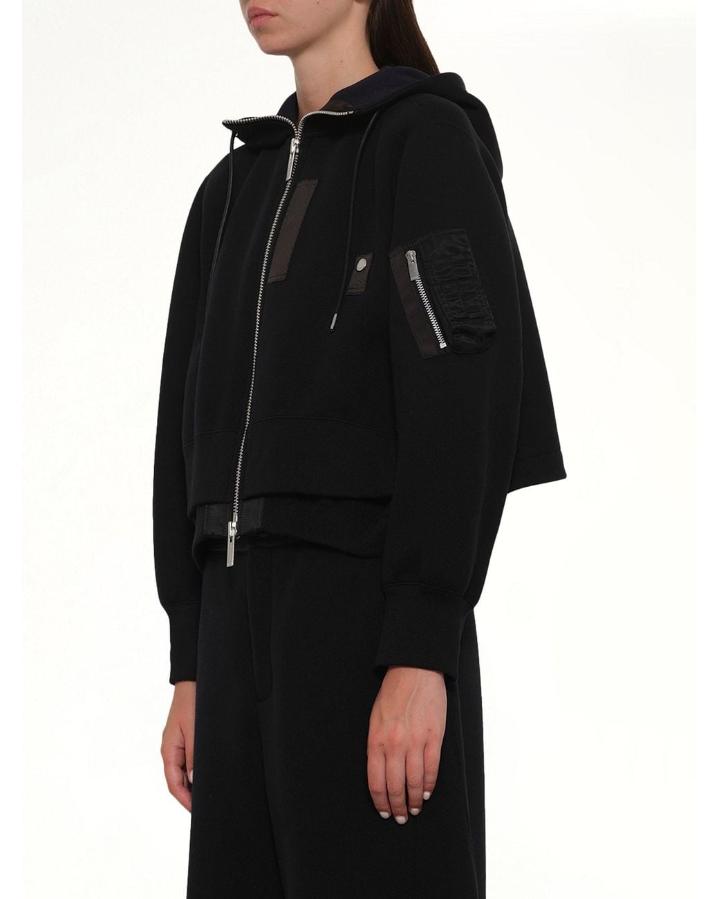 Sacai Black Sponge Sweat X Nylon Twill Small Hoodie