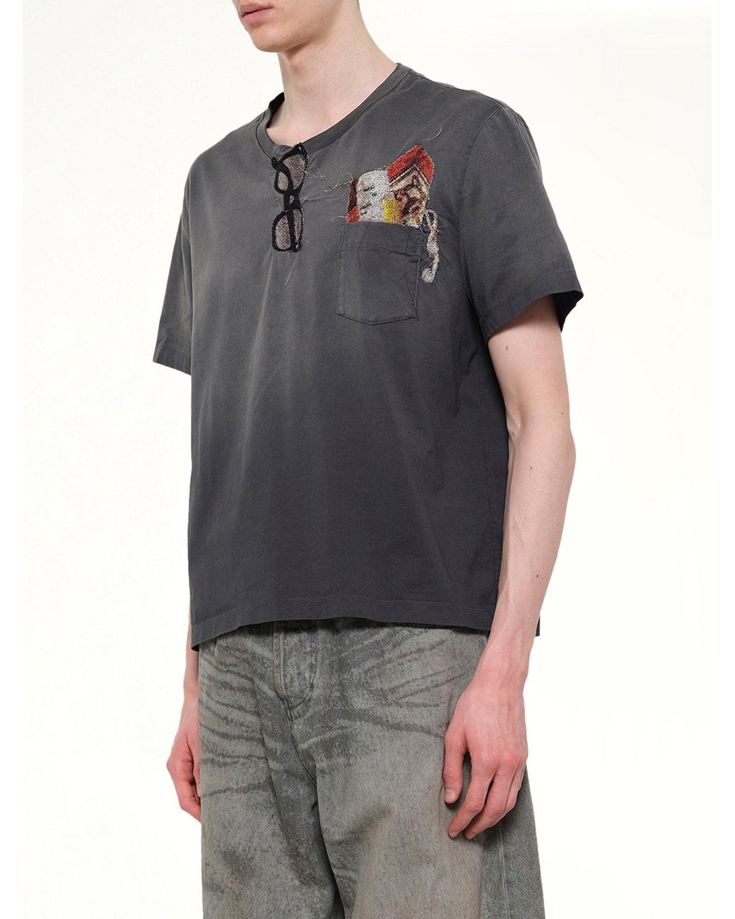 Doublet Gray Trompe L'Oeil Embroidery T-Shirt for men