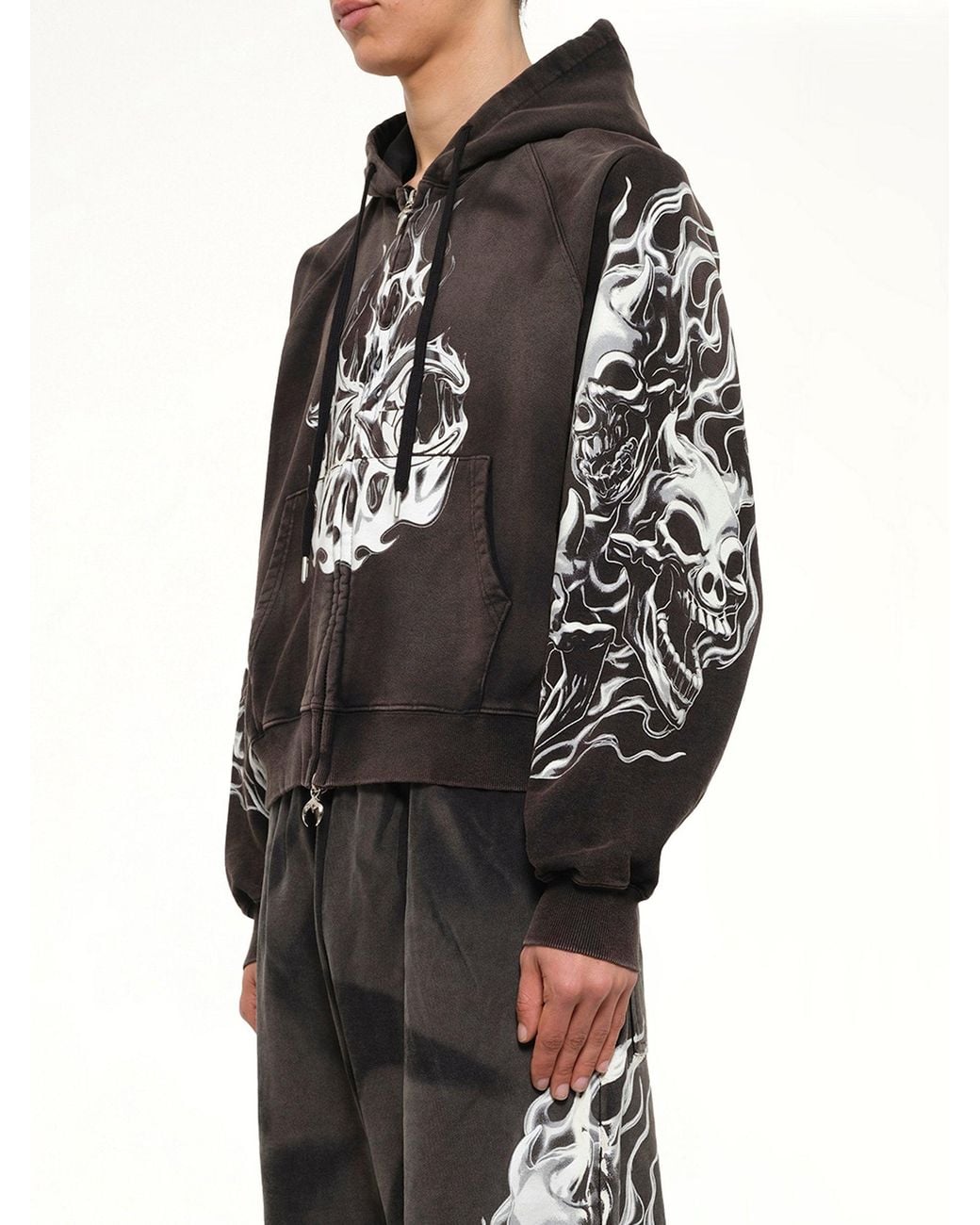 THUG CLUB Black Six Riding Skull Zip-Up Hoodie for men
