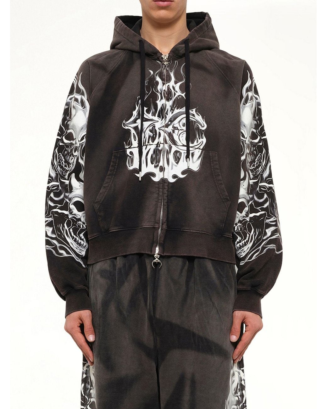 THUG CLUB Black Six Riding Skull Zip-Up Hoodie for men