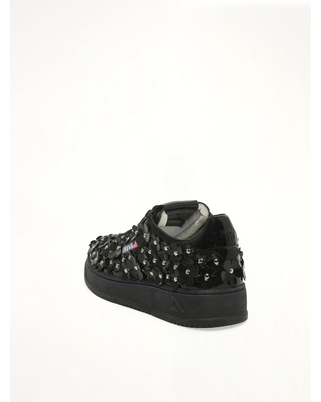 Autry Black Medalist Low Patent Flower Sneaker