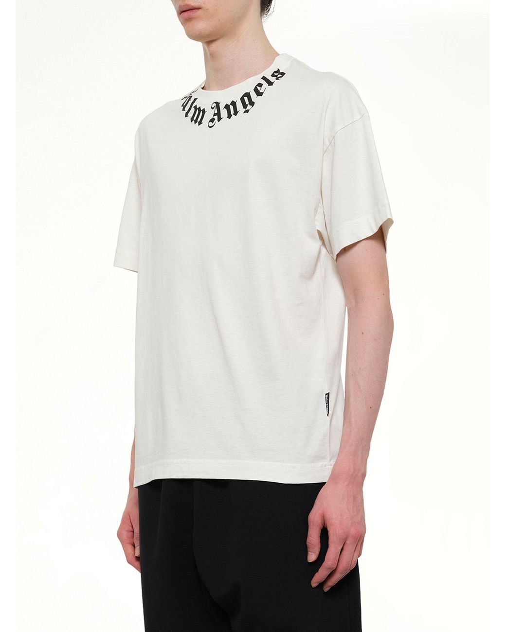 Palm Angels White Neck Logo Regular T-Shirt for men