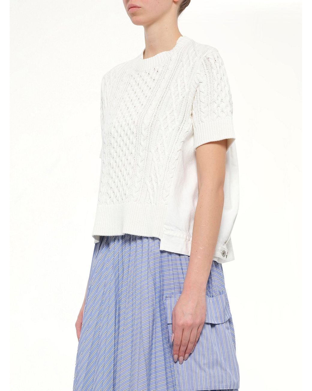 Sacai White Denim X Cotton Knit Sweater