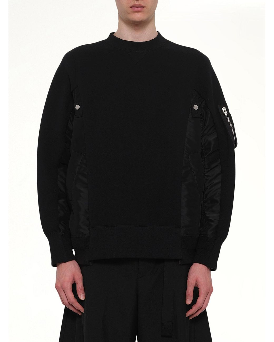 Sacai Black Sponge Sweat X Nylon Twill Pullover for men