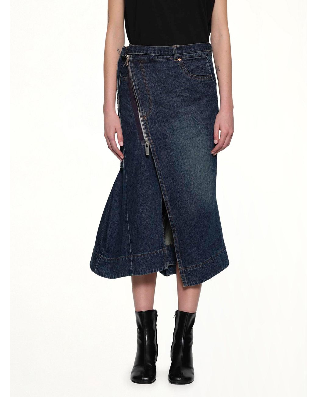 Sacai Blue Side Zip Denim Skirt