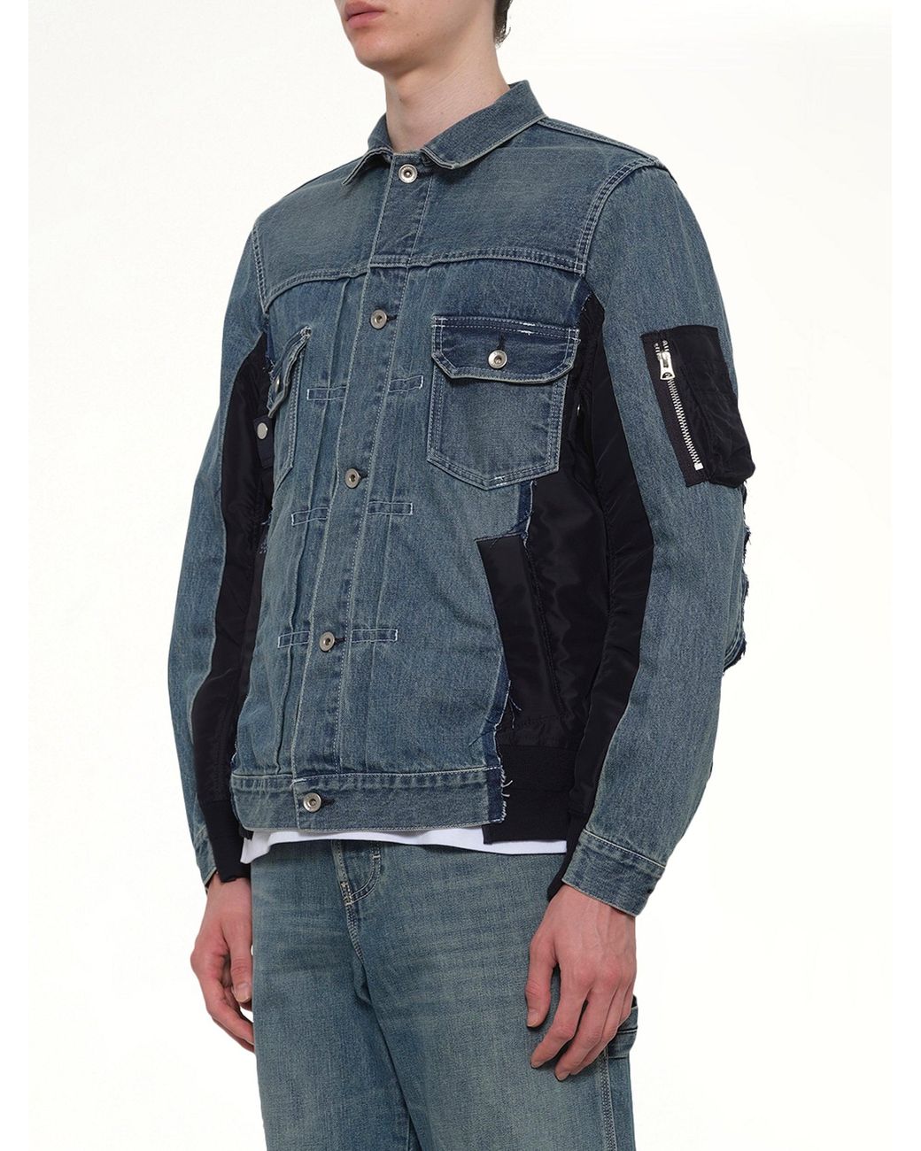 Sacai Blue Denim X Nylon Twill Jacket for men