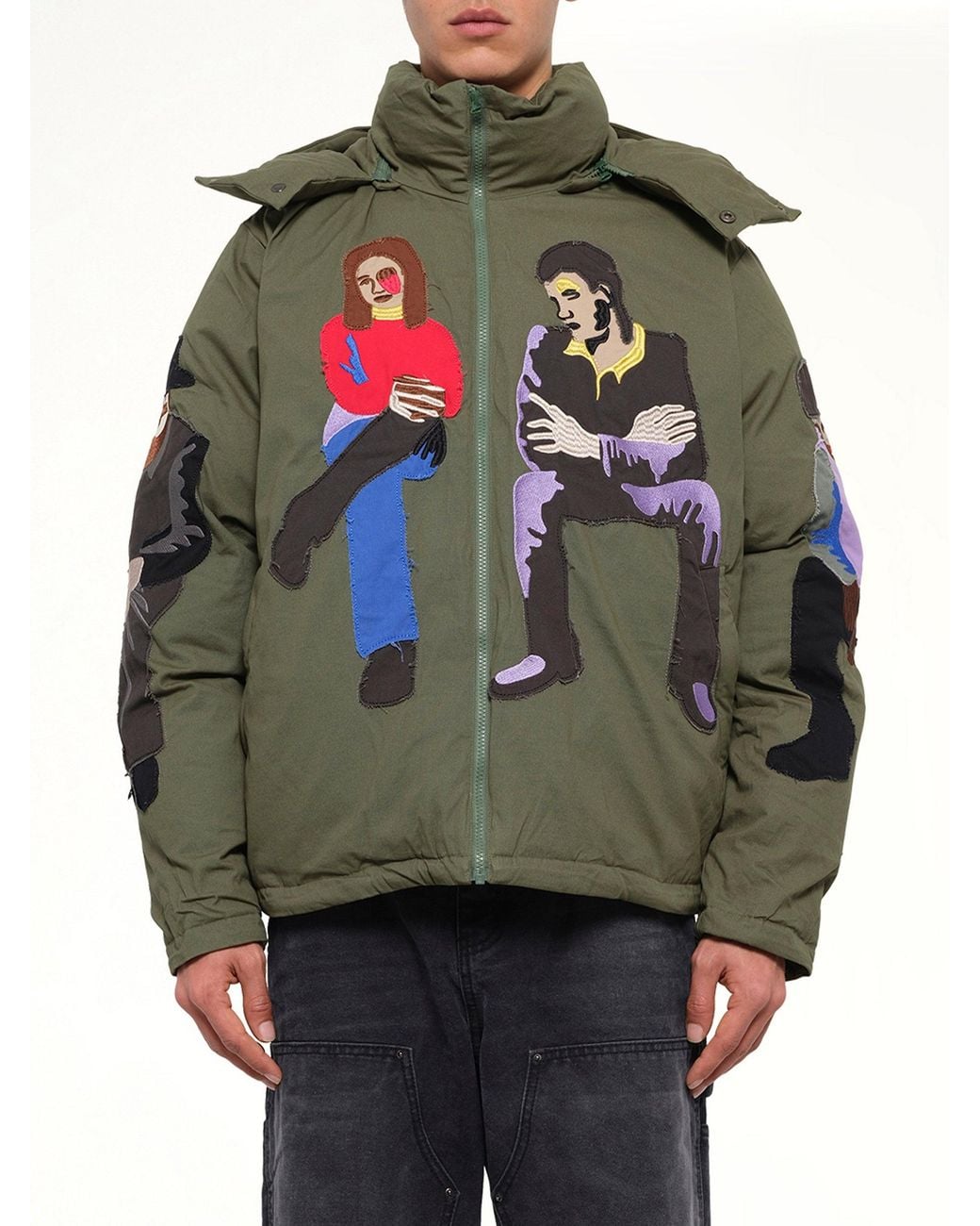 Kidsuper Gray Subway Car Patchwork Puffer for men