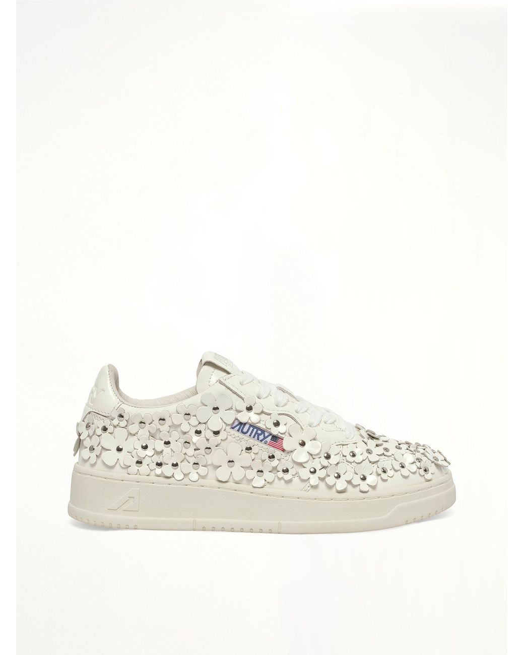 Autry White Medalist Low Patent Flower Sneaker