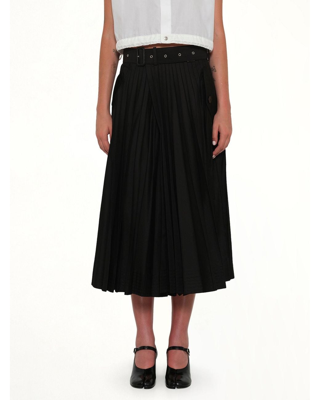Sacai Black Cotton Gabardine Skirt