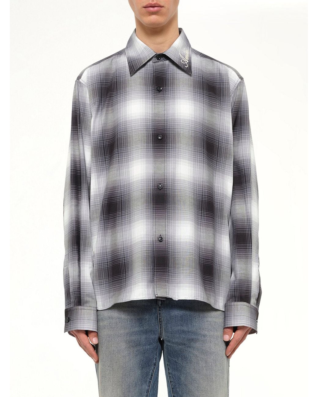 Amiri Gray Oversized Flannel Shirt for men
