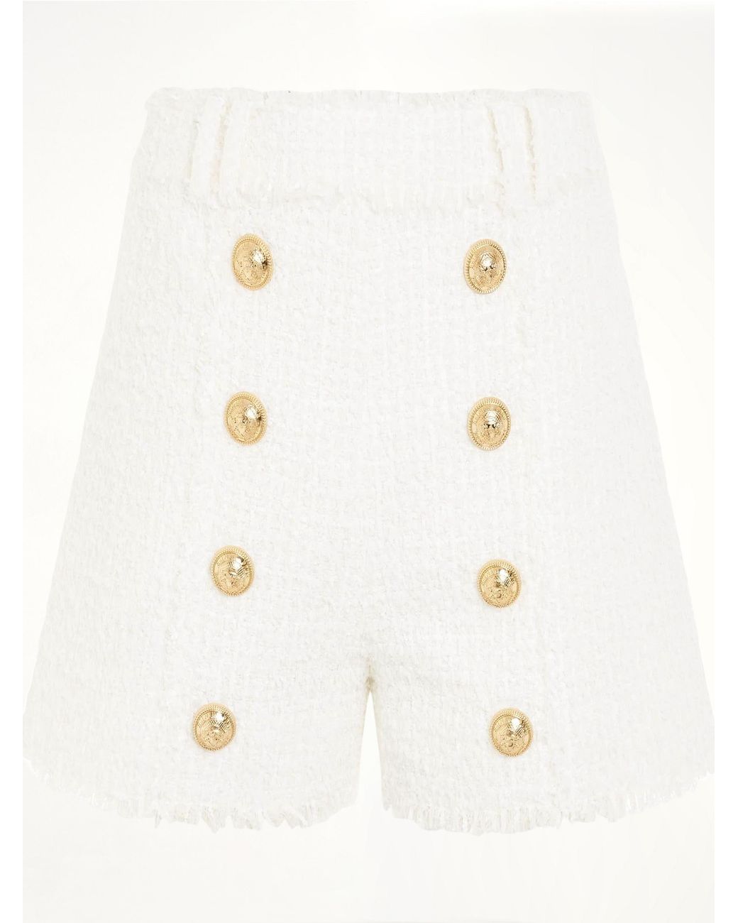 Balmain White High Waisted 8 Buttons Shorts