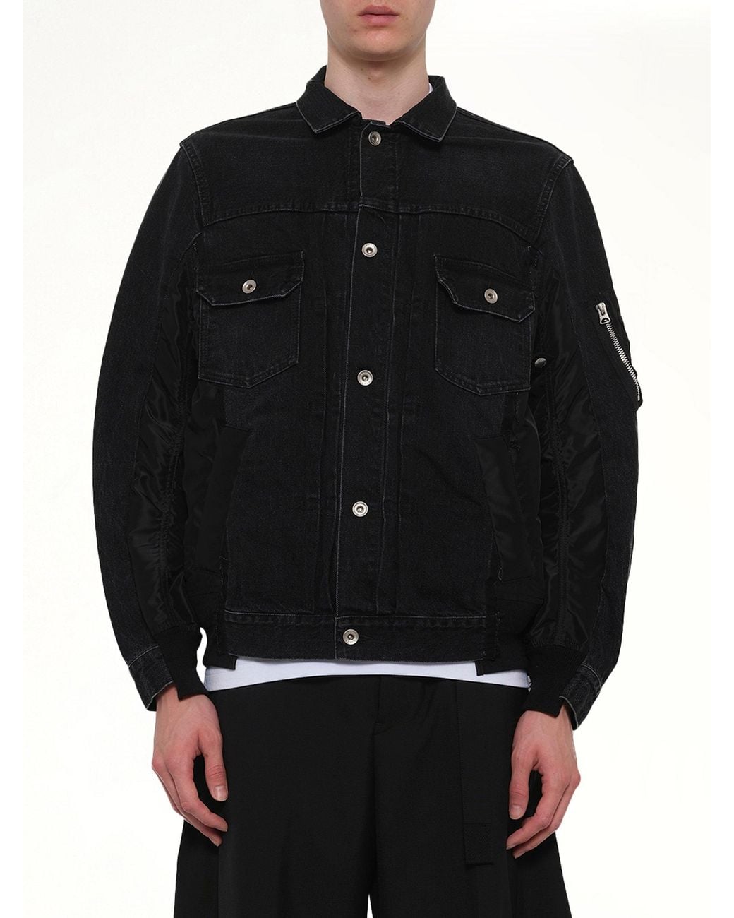 Sacai Black Denim X Nylon Twill Jacket for men
