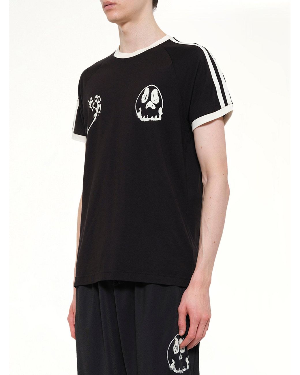 Y-3 Black Skull Graphic 3 Stripe T-Shirt for men
