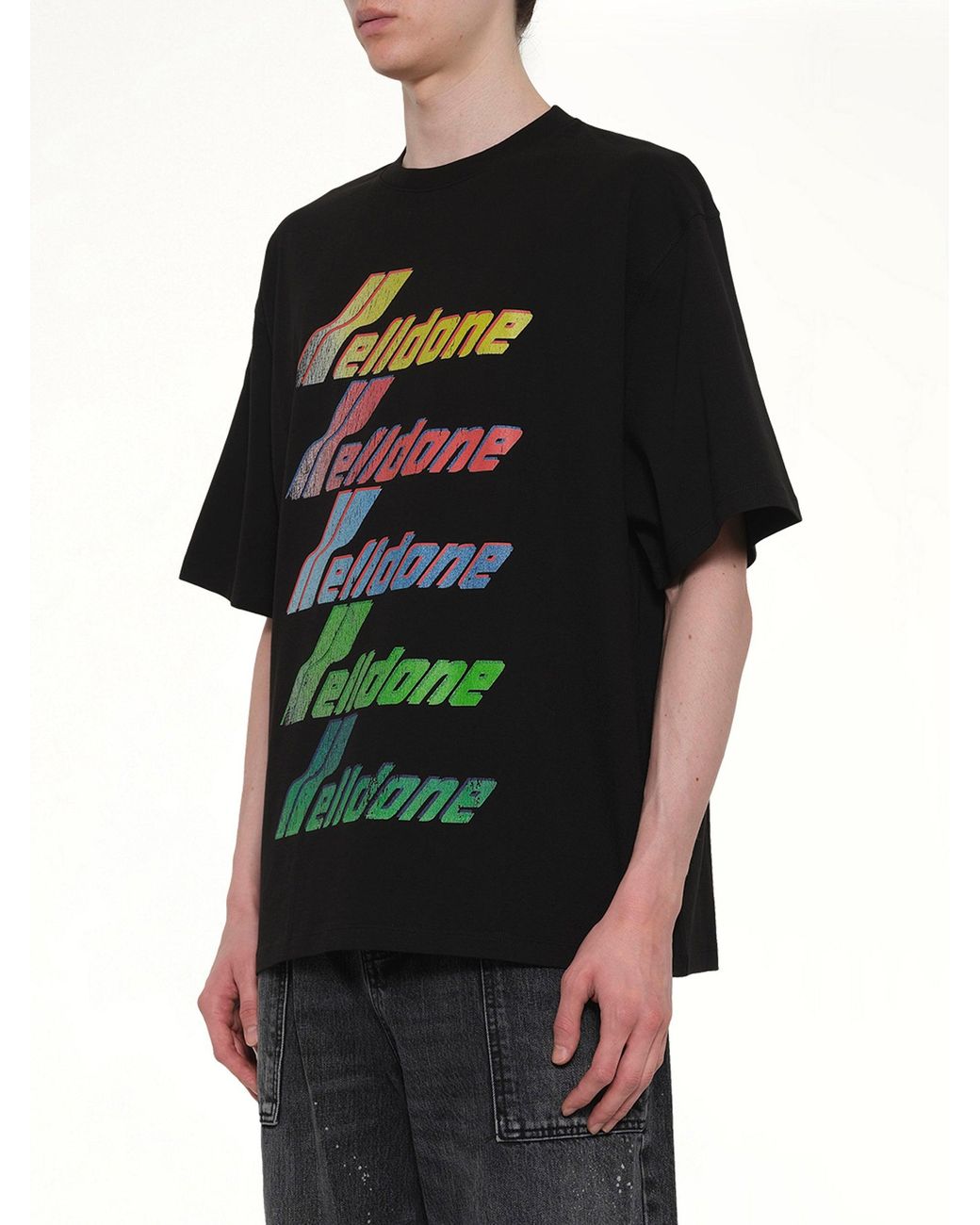 we11done Black Multi Logo T-Shirt for men